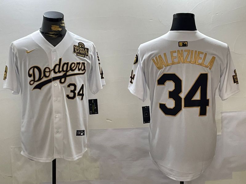 Men Los Angeles Dodgers #34 Valenzuela White Gold Game 2024 Nike MLB Jersey style 11202